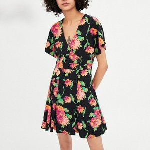 Zara - Neon Floral Wrap Dress